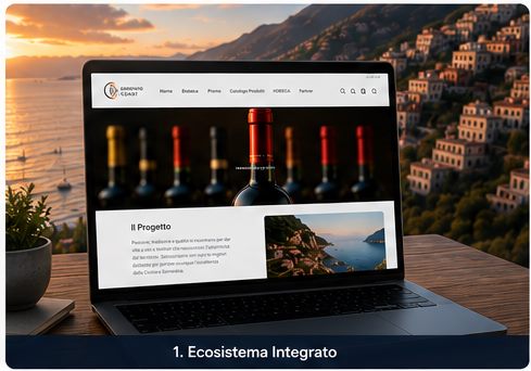 Ecosistema integrato Sorrento Coast con sito web e scenario Costiera
